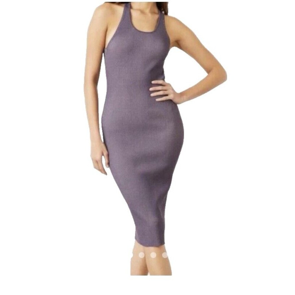 Le Ore Bandier Sea Fog Purple Ribbed Knit Bodycon Open Back Midi Dress Sz S NEW
